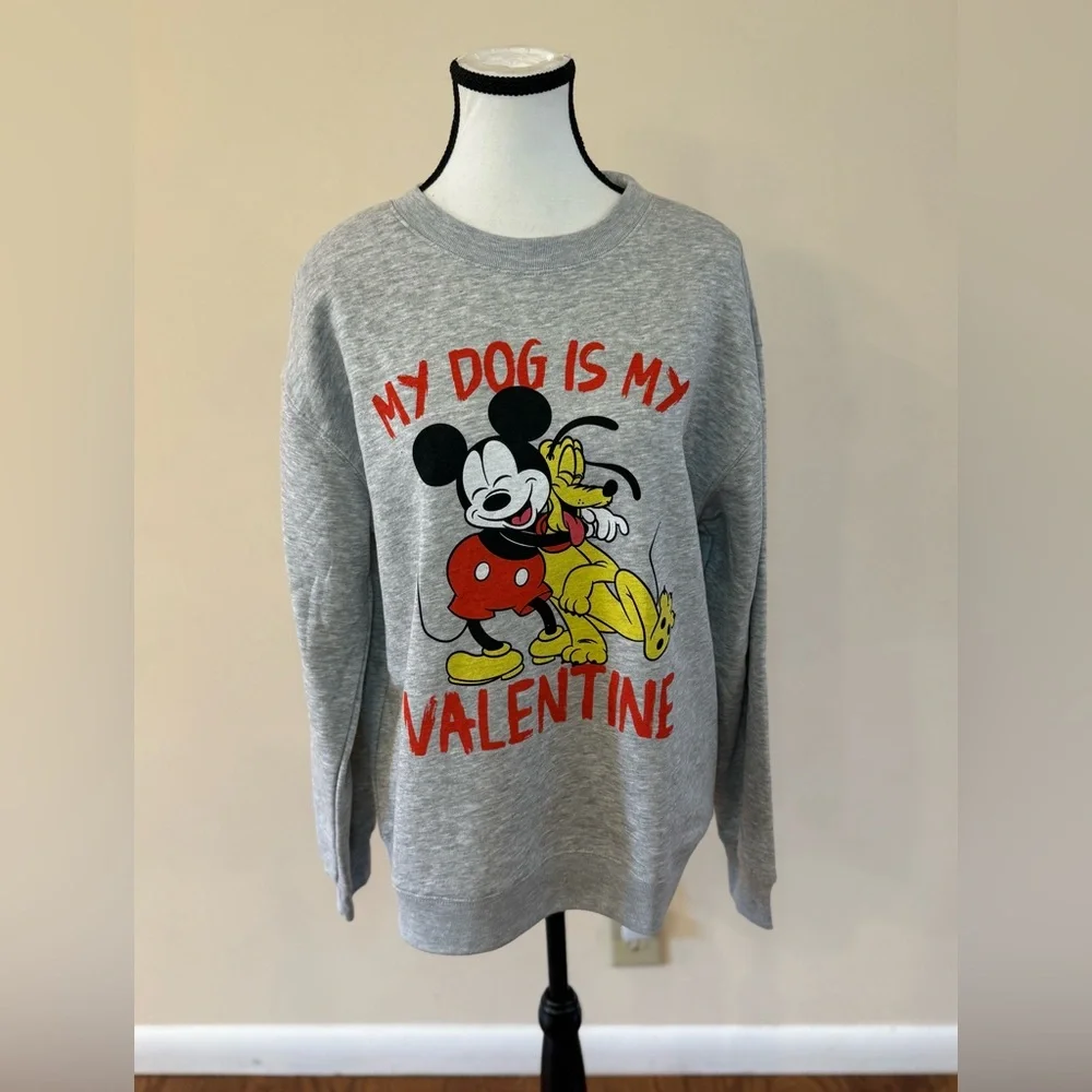Disney Mickey Mouse Women's My Dog Is My Valentine Graphic Sweatshirt - Picture 2 of 7